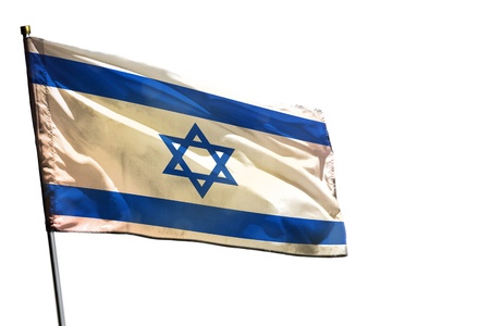 Fluttering Israel flag isolated on white background.