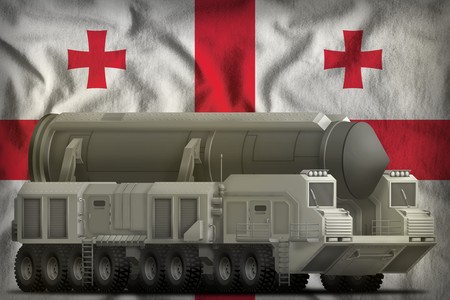 intercontinental ballistic missile on the Georgia flag background. 3d Illustration