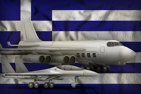 air forces on the Greece flag background. Greece air forces concept. 3d Illustrationの写真素材