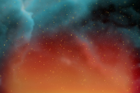 Abstract fantasy light blue space and stars colorful background with sparks and cloudsの写真素材
