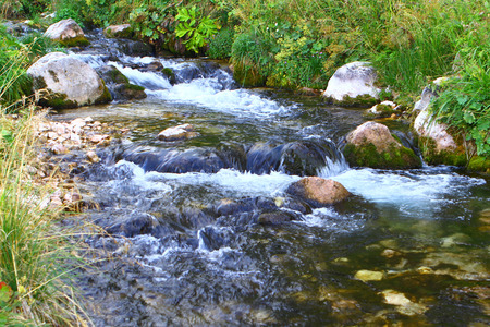 Spring water mountain river and the wonderful petrous creek on North Caucasus. mountain natural landscape photoの写真素材