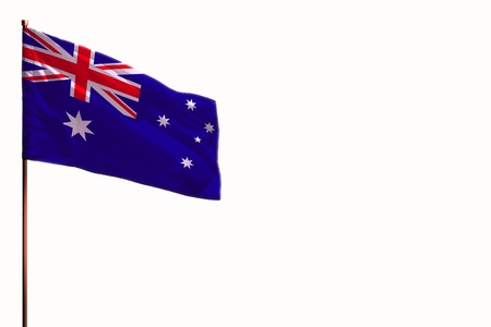 Fluttering Australia flag isolated mockup with the place for your text on white background.の写真素材