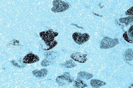 wonderful light blue hearts on painted copper sand texture - abstract photo background