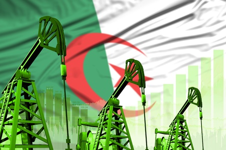 Algeria oil and petrol industry concept, industrial illustration on Algeria flag background. 3D Illustrationの写真素材