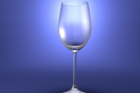 white wine glass on light blue highlighted artistic background - drinking glass render, 3D illustrationの写真素材