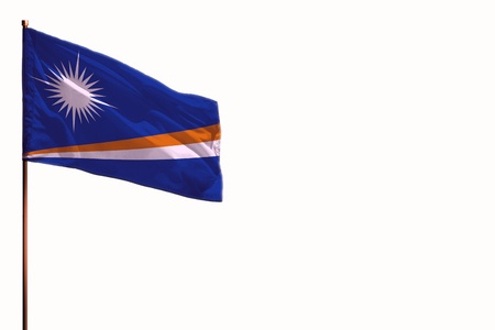Fluttering Marshall Islands flag isolated, mockup with the place for your text on white background.の写真素材