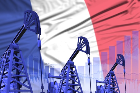 France oil and petrol industry concept, industrial illustration on France flag background. 3D Illustrationの写真素材