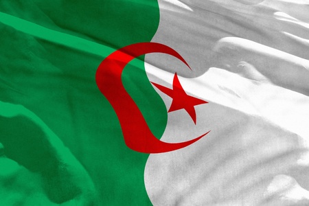 Fluttering Algeria flag for using as texture or background, the flag is waving on the windの写真素材