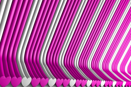 rendered pink 3D Illustration of abstract background - geometric surfaces formed by extruded heart shape, love conceptの写真素材