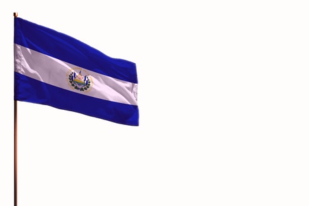 Fluttering El Salvador flag isolated, mockup with the place for your text on white background.の写真素材