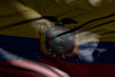 pretty memorial day flag 3d illustration - picture of dark Ecuador flag with folds lying in shadows...