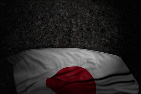 cute any feast flag 3d illustration
 - dark picture of Japan flag with big folds on dark asphalt with empty place for your textの写真素材