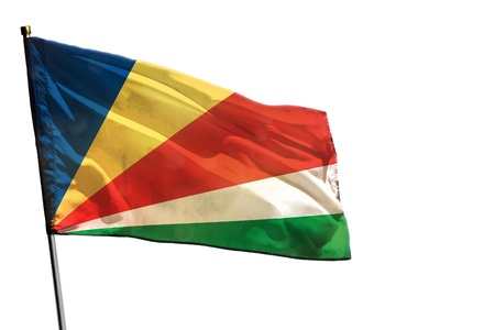 Fluttering Seychelles flag isolated on white background.