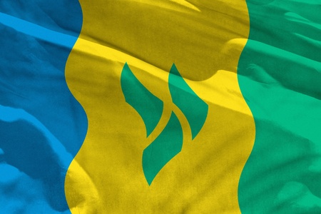 Fluttering Saint Vincent and the Grenadines flag for using as texture or background, the flag is waving on the windの写真素材