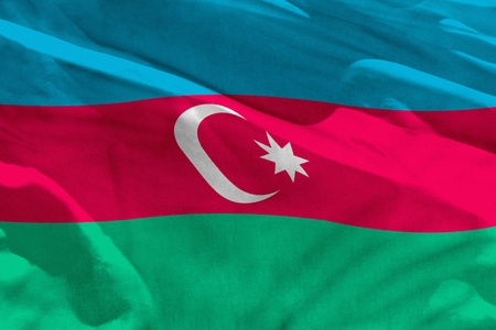 Fluttering Azerbaijan flag for using as texture or background, the flag is waving on the windの写真素材