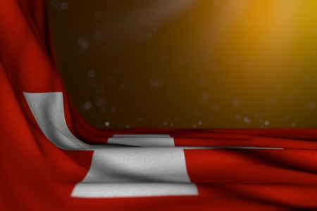 beautiful feast flag 3d illustration
 - dark photo of Switzerland flag lie diagonal on yellow background with soft focus and free place for textの写真素材