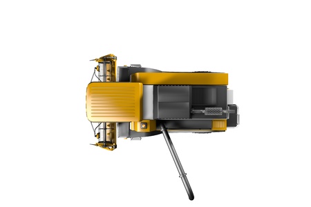 large cg orange wheat agricultural harvester with harvest pipe detached top view isolated on white -...