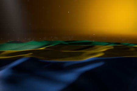 wonderful dark image of Gabon flag lying on yellow background with soft focus and empty place for text - any feast flag 3d illustrationの写真素材