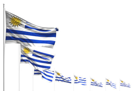 beautiful Uruguay isolated flags placed diagonal, photo with bokeh and place for your text - any...