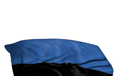cute celebration flag 3d illustration - Estonia flag with large folds lay in the bottom isolated on whiteの写真素材