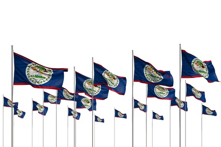 nice many Belize flags in a row isolated on white with empty space for your text - any celebration flag 3d illustrationの写真素材