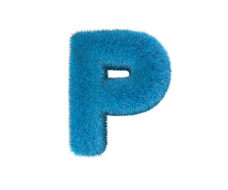 funny blue wool font isolated on white - letter P, childhood concept 3D illustration of symbolsの写真素材