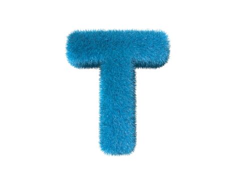 sweet blue fur alphabet isolated on white - letter T, childhood concept 3D illustration of symbolsの写真素材