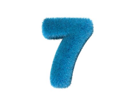 nice blue shaggy font isolated on white - number 7, childhood concept 3D illustration of symbols