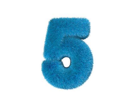 nice blue hairy font isolated on white - number 5, childhood concept 3D illustration of symbolsの写真素材
