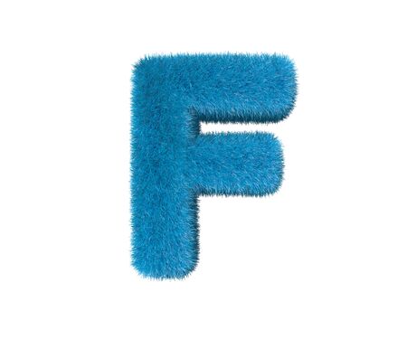 sweet blue hairy alphabet isolated on white - letter F, childhood concept 3D illustration of symbolsの写真素材
