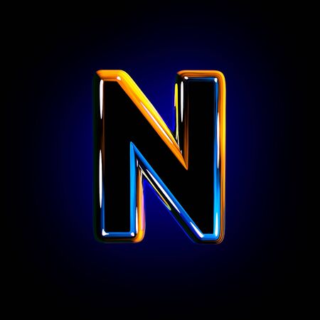 letter N of glassy dark blue shine alphabet isolated on black background - 3D illustration of symbolsの写真素材