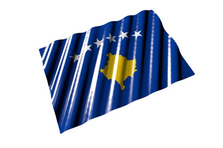 nice anthem day flag 3d illustration
 - glossy flag of Kosovo with big folds lay isolated on white, perspective viewの写真素材