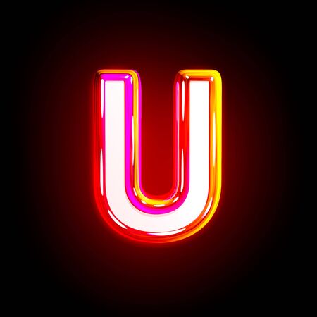 glamorous shine red design font - letter U isolated on black background, 3D illustration of symbolsの写真素材