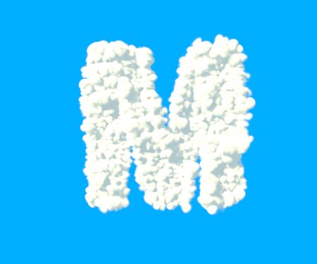 letter M made of dense white clouds on blue background, cloud font - 3D illustration of symbolsの写真素材