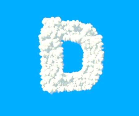 letter D made of dense white clouds on blue background, cloud font - 3D illustration of symbolsの写真素材