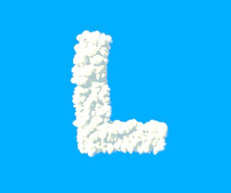 letter L made of dense white clouds on blue background, cloud font - 3D illustration of symbolsの写真素材