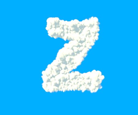 letter Z made of dense white clouds on blue background, cloud font - 3D illustration of symbolsの写真素材