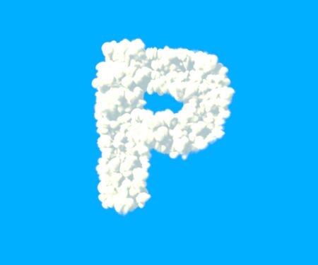 letter P made of dense white clouds on blue background, cloud font - 3D illustration of symbolsの写真素材