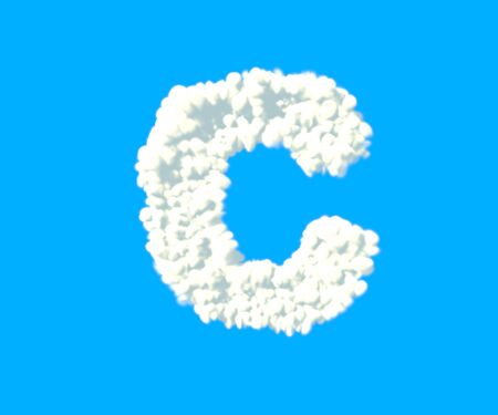 letter C made of dense white clouds on blue background, cloud font - 3D illustration of symbolsの写真素材