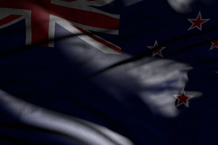 beautiful independence day flag 3d illustration - image of dark New Zealand flag with folds lying...