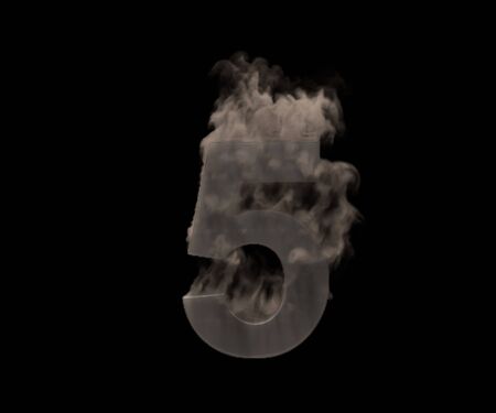 Artistic monster smoking alphabet - number 5 made of dense fog or smoke isolated on black background, 3D illustration of symbolsの写真素材