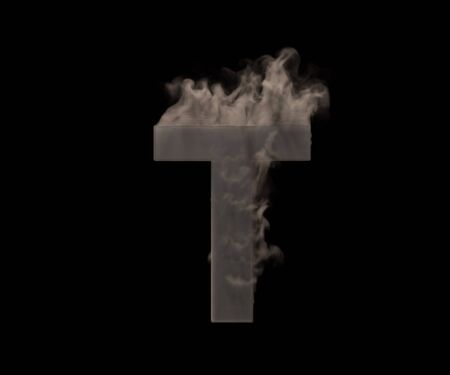 Artistic monster smoking alphabet - letter T made of dark fog or smoke isolated on black background, 3D illustration of symbolsの写真素材