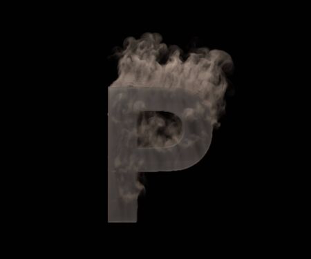 Artistic monster smoking alphabet - letter P made of dark fog or smoke isolated on black background, 3D illustration of symbolsの写真素材