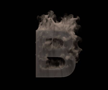 Artistic monster smoking alphabet - letter B made of heavy fog or smoke isolated on black background, 3D illustration of symbolsの写真素材