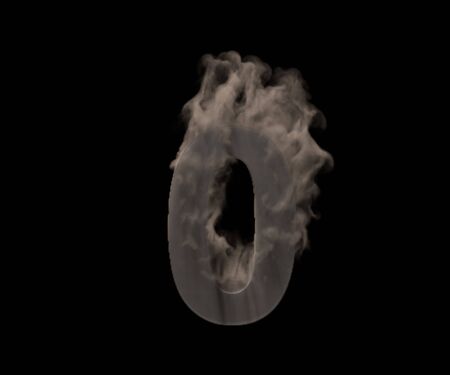 number 0 of dark smoke or fog isolated on black background, artistic halloween font - 3D illustration of symbolsの写真素材