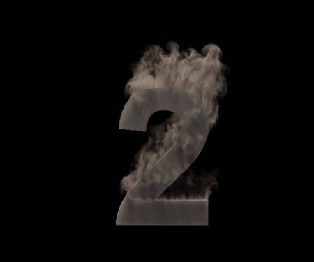 number 2 of heavy smoke or fog isolated on black background, artistic halloween font - 3D...