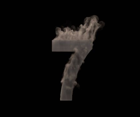 number 7 of dense smoke or fog isolated on black background, artistic halloween font - 3D illustration of symbolsの写真素材