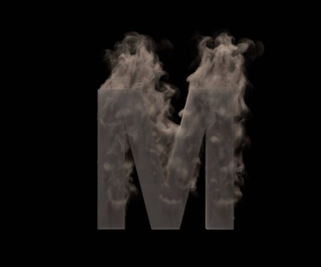letter M of heavy smoke or fog isolated on black background, artistic halloween font - 3D illustration of symbolsの写真素材