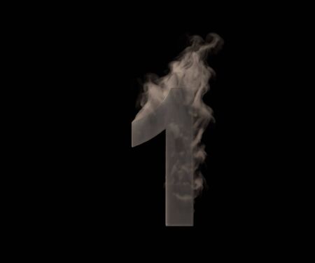 Artistic monster smoking alphabet - number 1 made of heavy fog or smoke isolated on black...