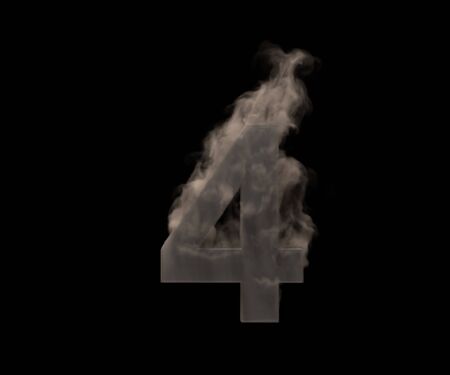 Artistic monster smoking alphabet - number 4 made of heavy fog or smoke isolated on black...